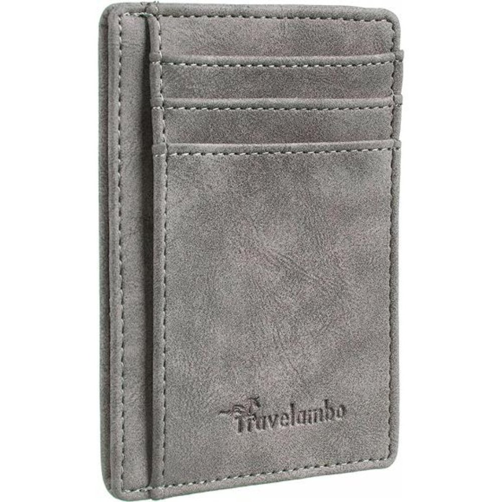 Grey Front Pocket Minimalist Leather Slim Wallet RFID Blocking Medium Size